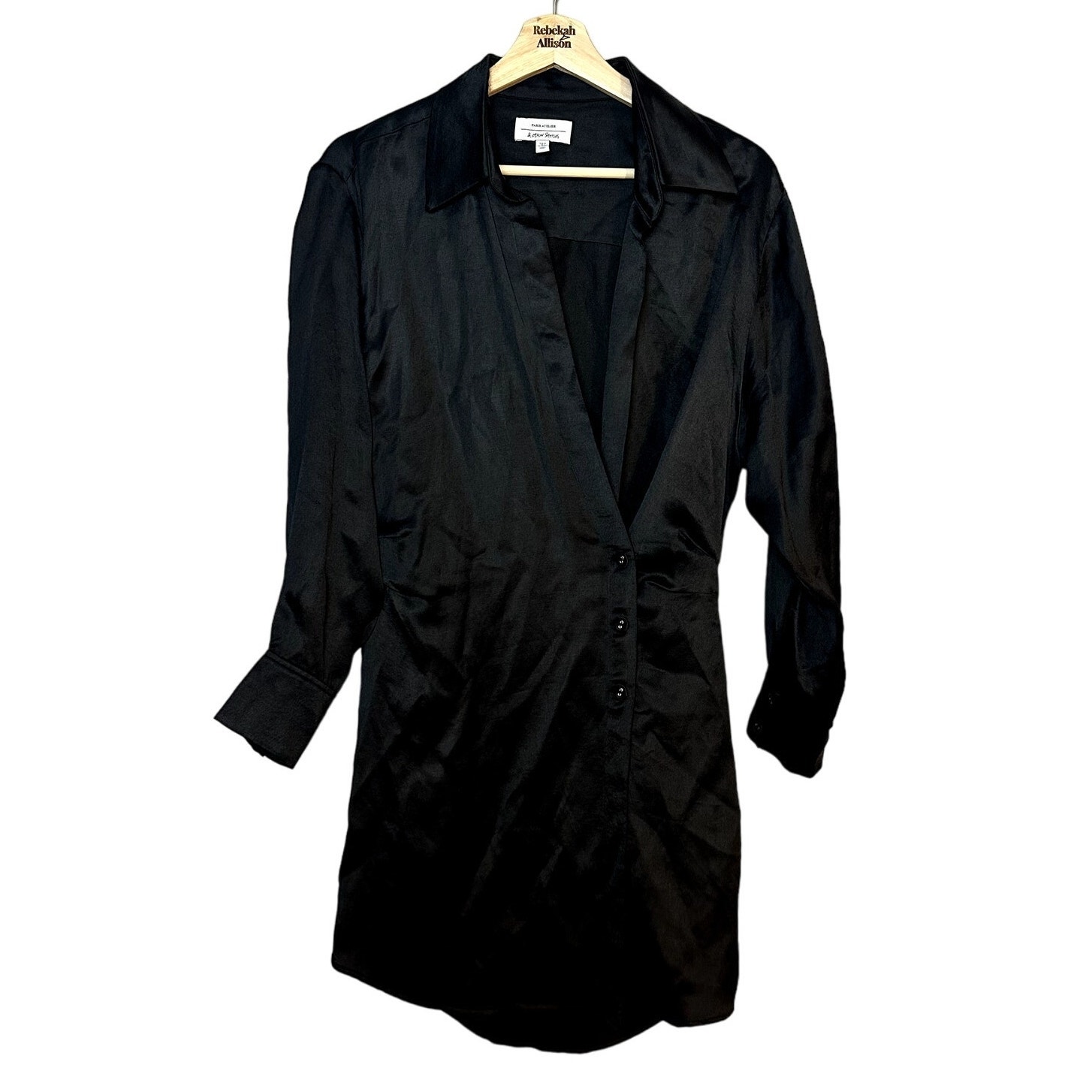 & Other Stories Paris Atelier Black Linen Blend Long Sleeve Collared Dress Us 4
